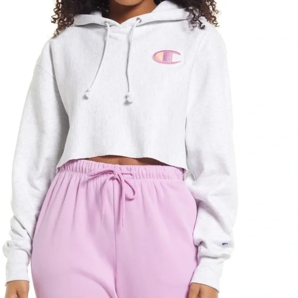 Champion reverse weave pink crop clearance hoodie
